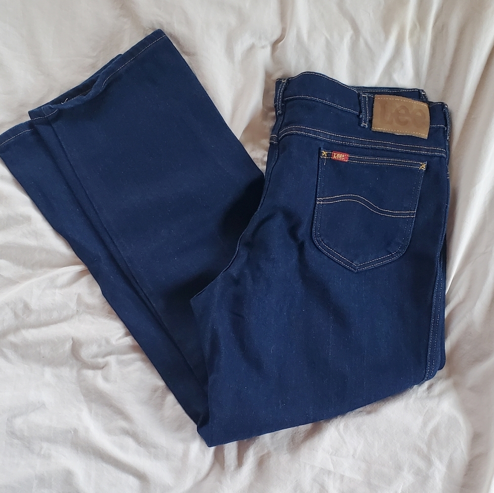 Lee Vtg 1970's Dark Blue Straight Leg Jeans, Mens Sz 42x32 (W40xL31) Made In USA